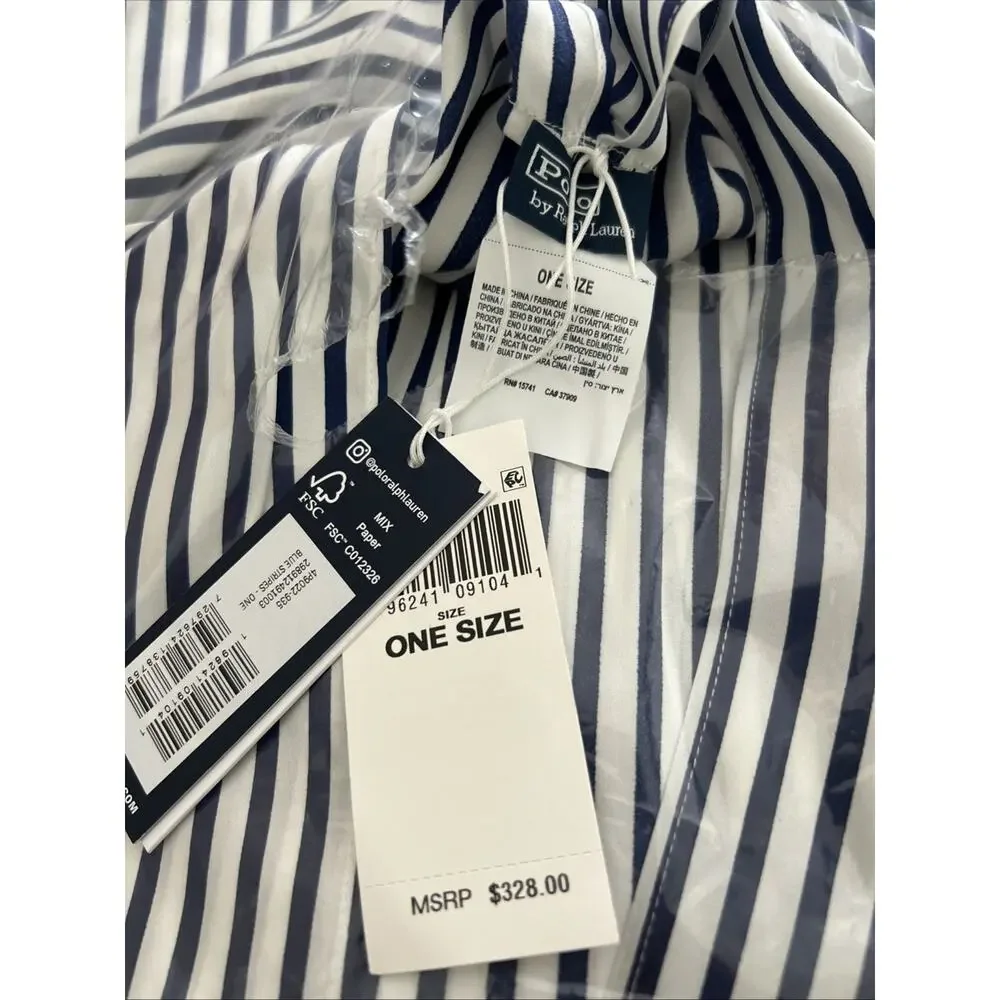 NWT Polo Ralph Lauren Women's One Size Silk Blue Striped Asymmetric Kaftan $328 - Picture 6 of 8